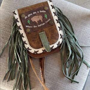 Fringed Pure Dixie Brown and Green Crossbody Bag